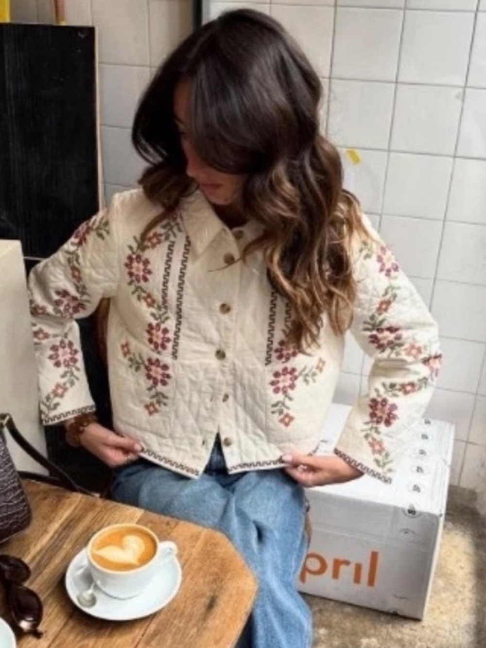 Christian Lacroix Embroidered Quilted Cream Jacket Cross Stitch Floral Detail 8 - Picture 2 of 7